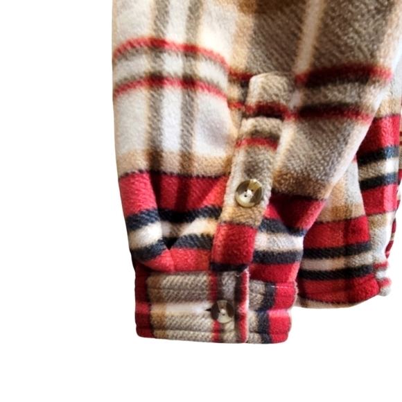 XXL Plaid Fleece Button Down Jacket w/Sherpa Lining & Chest & Front Side Pockets - Picture 7 of 9